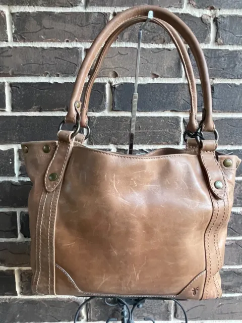 NWT $398 Frye Melissa Washed Leather Shoulder Bag Tote Beige brown