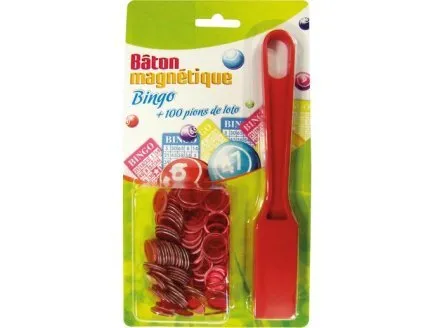 Baguette Baton ramasse jetons Rouge et 100 pions Loto magnetiques