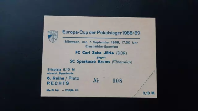 Collectible ticket Carl Zeiss Jena - SC savings bank Krems EC 1988 FCC GDR ticket