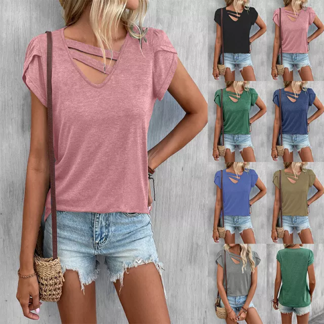 Fashion New style T-shirt Women Wear Pure Color V-neck Loose Spring summer Tops