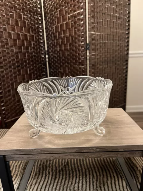 Vintage Clear Brilliant Cut Lead Crystal Glass 3 Footed Bowl Stars