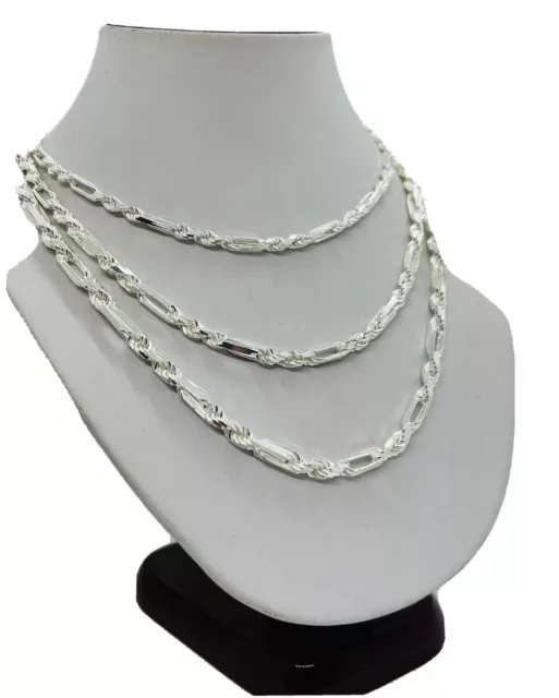 925 Solid Sterling Silver Figarope Chain/Necklace Men's 4mm, 4.5mm & 5mm Italy