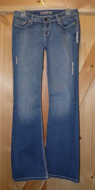 BKE Buckle Starlite Denim Jeans Womens 27x31.5 (29x31) Flare Distressed Low Rise