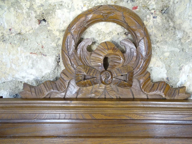 32"  Antique French Hand Carved Wood Solid Chesnut Pediment - Crown 3