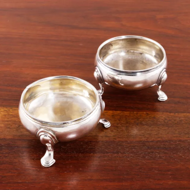 2 George Iii Sterling Silver Hoof Footed Salt Cellars 1739-1755 No Monogram