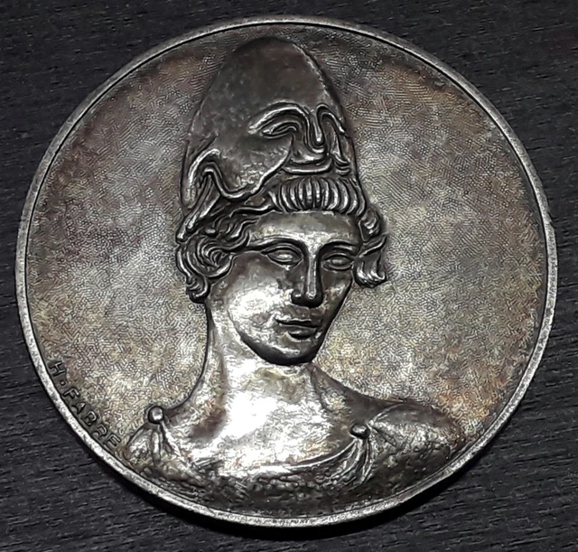 MÉDAILLE UNIFACE DEESSE GRECQUE Signé H. FABRE - 49,4 mm 52 gr ARGENT