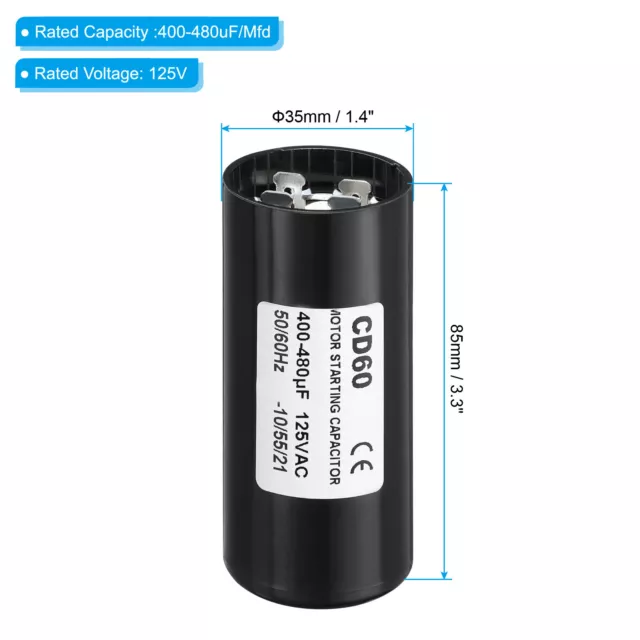 2 Pack Motor Start Capacitor 400-480uF/Mfd 125V 50/60Hz CD60 Run Capacitor 3