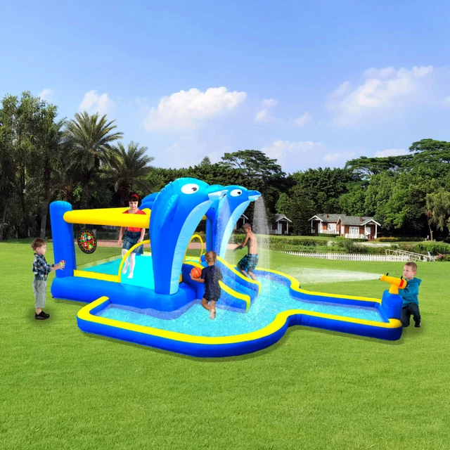 6 in1 Inflatable slide water park trampoline bouncing house outdoor garden with