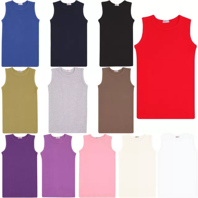 Kids Girls Ribbed Vest Top 100% Thick Cotton Fashion Tank Tops T Shirt 2-13 Year