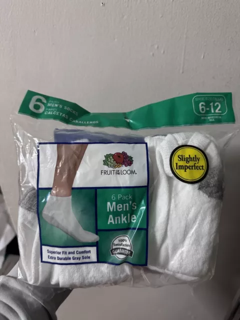 FRUIT OF THE Loom 6 Pack Men's Ankle White Socks Size 6-12 $11.99 ...