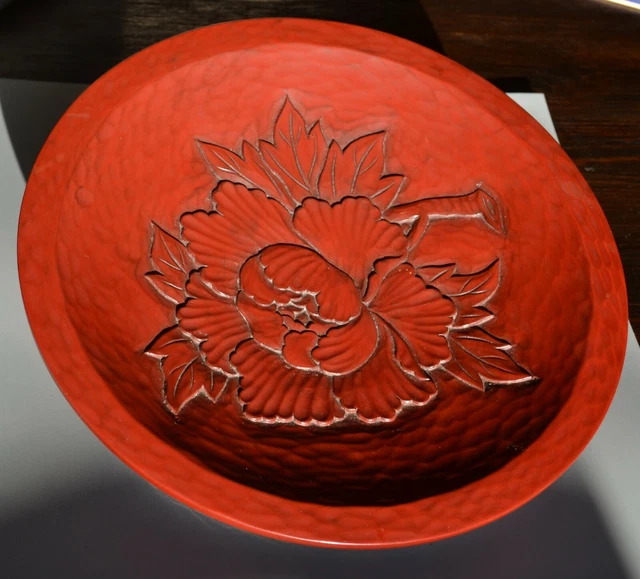Japanese Kamakura Bori Lacquered Carved Wood Bowl