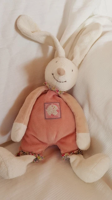 Doudou Peluche Moulin Roty Myrtille Et Capucine Lapin Blanc Rose Liberty Tbe