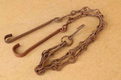 Old Antique Primitive Ottoman Era Hand Wrought Hooks Chain for Fireplace 19th.