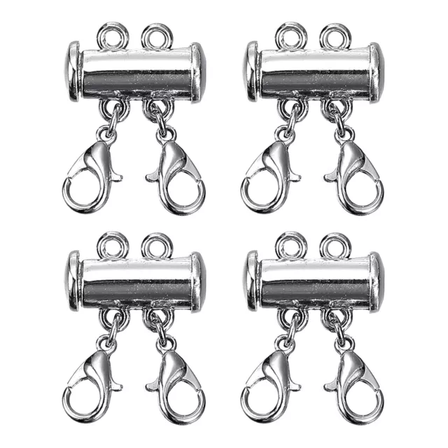 Layering Necklace Clasps, 4Pcs 2 Strands Slide Magnetic Tube Lock Clasps Silver