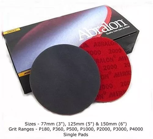 Mirka Abralon Sanding Pads 77mm 125mm 150mm Grits 180 to 4000 Silicon Carbide