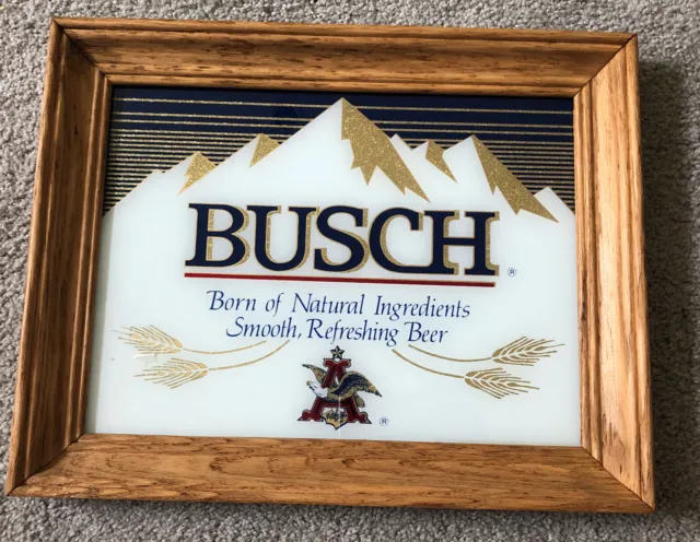 Vtg Busch Beer Framed Mirror Stamford Art 14 x 11 1980s Man Cave Pub Detroit