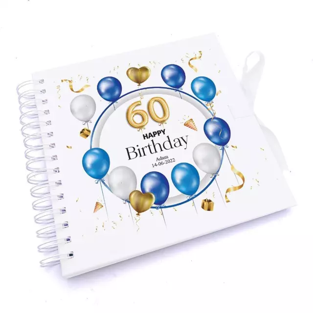 Personalised 60th Birthday Blue Balloon Guestbook Scrapbook Photo Album UV-1200