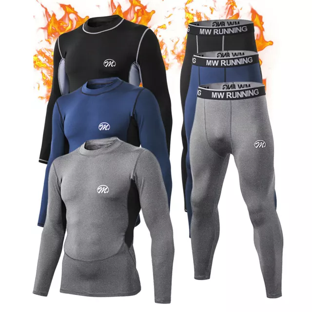 Mens  Soft Fleece Lined Compression Base Layer Thermal Underwear Set Long Johns