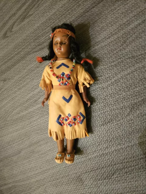 8& NATIVE AMERICAN Indian Doll Girl Figure w/Papoose, Leather Clothing ...