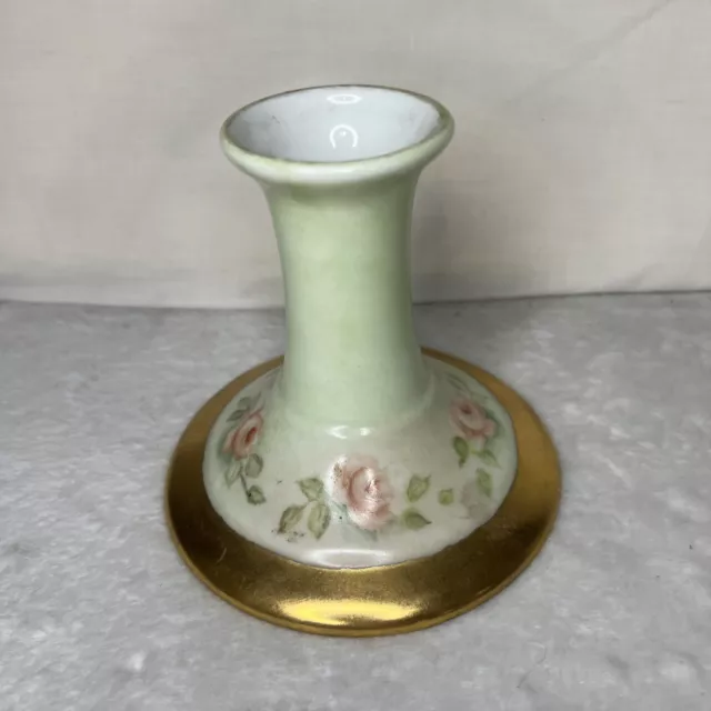 Sweet Shabby Chic Vase Hand painted Gold Trim Pink Green 4.5”