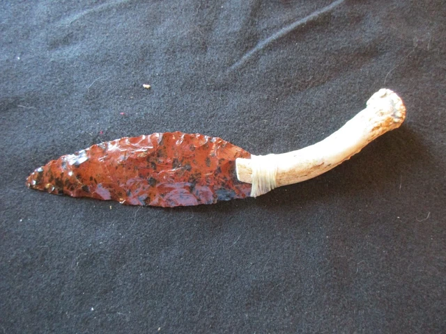 "Obsidian" Knife, Native American Mahogany 7" Blade Antler Handle Atl-1123*08113