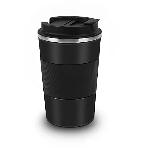 Leakproof Travel Coffee Mug - 12oz Stainless Steel Insulated Tumbler (Black)