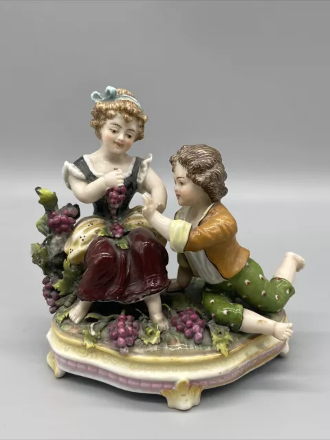 19Th Century Sitzendorf German Porcelain Figure Of Two Seated Children