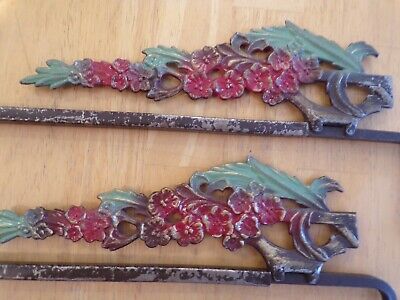 2 Metal Antique Vintage Drapery Swing Arm Curtain Rods Ornate Expands 3