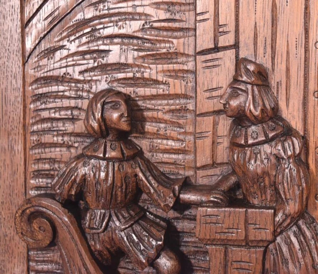 *Large French Antique Deeply Carved Panel Solid Oak with Man and Woman 7
