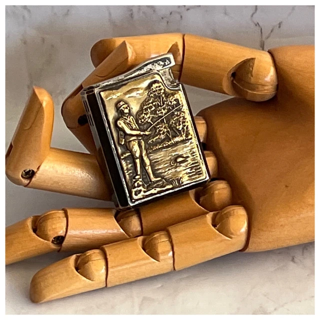 COLIBRI BUTANE LIGHTER Vintage Japan Fly Fisherman Bronze. 14.99