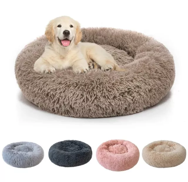 Donut Plush Pet Dog Cat Bed Fluffy Soft Warm Calming Bed Sleeping Kennel