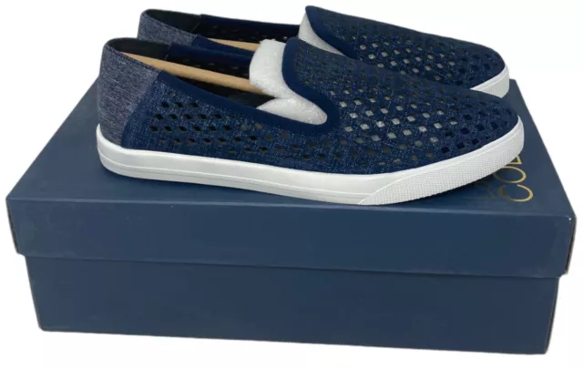 NEW NIB Lori Goldstein Denim Perforated Leather Slip-on Sneakers Women's Size 5