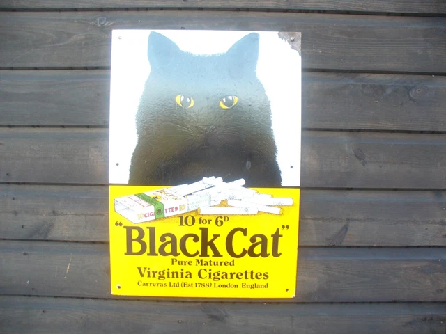 BLACK CAT CIGARETTES enamel sign,garnier advertising sign LARGE SIZE WORLD  POST £190.00