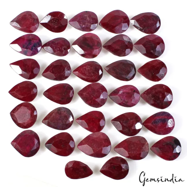 500 Ct/32 Pcs Natural Red Ruby Pear Faceted Cut Loose Gem Lot For Jewelry Making