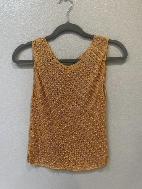 Vintage Woman Orange Beaded Crochet Top