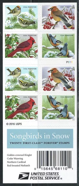 Mint US Songbirds in Snow Booklet Pane of 20 Forever Stamps Scott# 5129b (MNH)