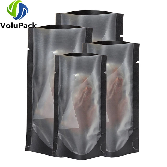 Plastic Packaging Bags Stand Up Matte Clear Open Top Heat Sealables Mylar Black