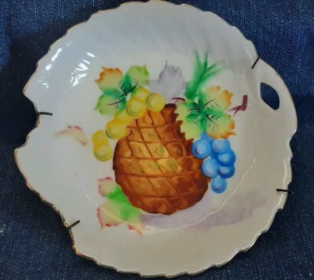 Vintage Ucagco China Hand Painted Leaf Shape Pinapple  9in Plate