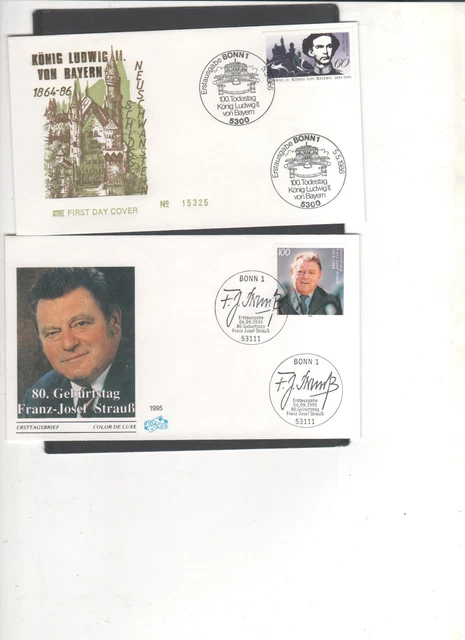 Bayern history König Ludwig II. + Franz Josef Strauß  2 FDC