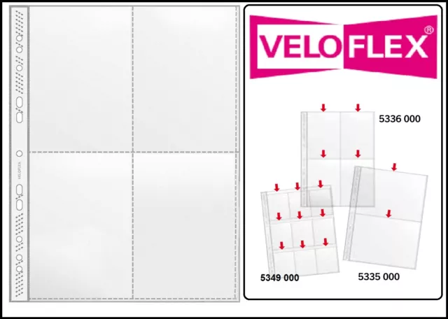 5 A4 Sammelhüllen Veloflex Prospekthüllen 140 my 4x Fächer A6 10x15cm Postkarte