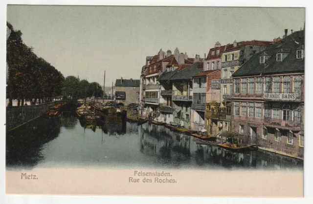 METZ - Moselle - CPA 57 - Rue des Roches - Péniches - Anciennes Maisons