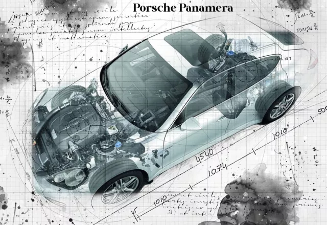 Line Tech Drawing Porsche Panamera   Car Classic Cutaway Art Poster Print
