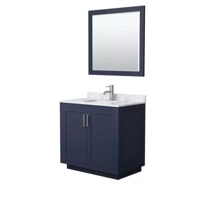 Wyndham Collection WCF2929-36S-NAT-M34 Miranda 36" - Dark Blue / White Carrara