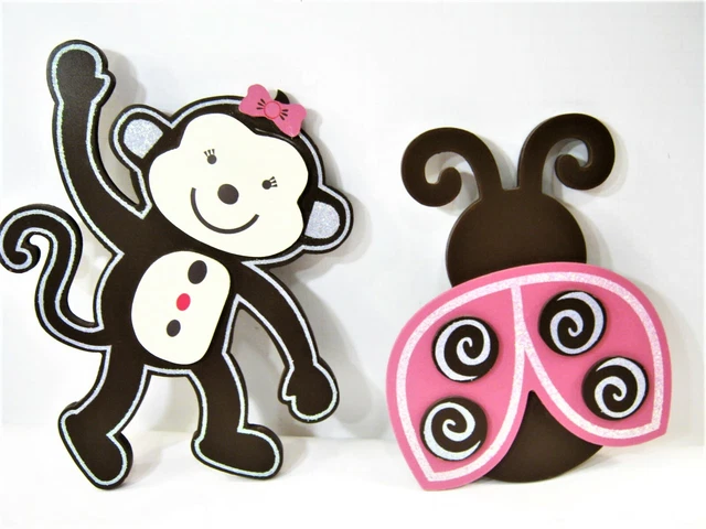 Kidsline Happy Hanging Girl Monkey Pink Lady Bug Nursery Kids Room Wall Hangings
