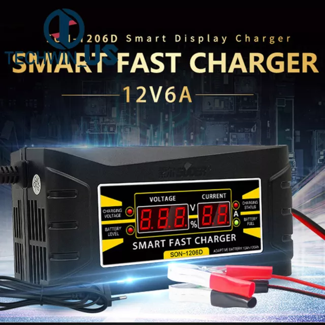 12V 6A 10A Smart Fast Lead-acid Battery Charger for Car Motorcycle LCD Display