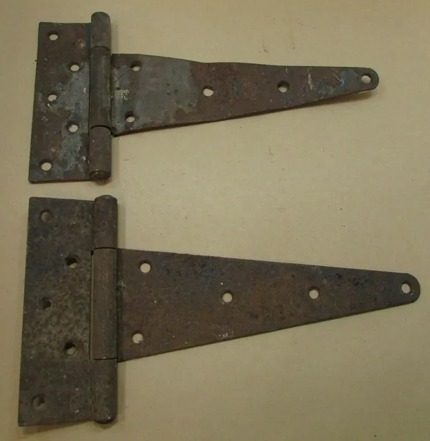 Pair Primitive Old 1890's Ranch Farm Barn Door Gate Shed Large 14" Iron Hinges