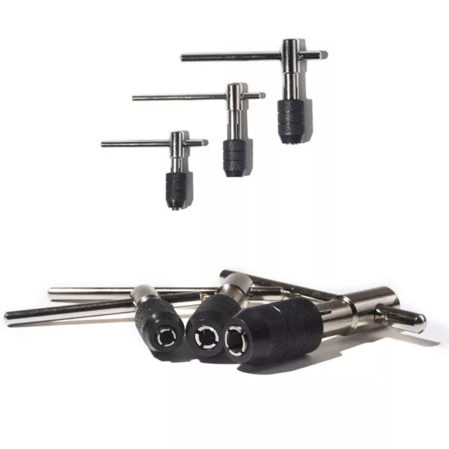 3 Pcs Adjustable T-Handle Ratcheting Tap Wrench Solid Jaw Ratchet Tap Holder