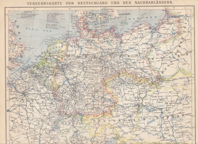 DEUTSCHES REICH Verkehr Eisenbahnlinien Karte von 1883 Dampfschifflinien