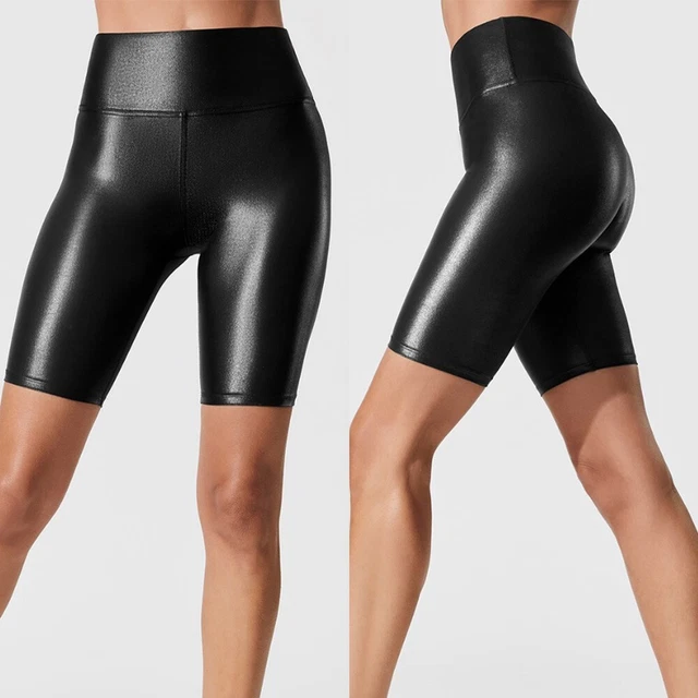 Pantaloni caldi elasticizzati look bagnato pantaloncini da clubwear in pelle pu