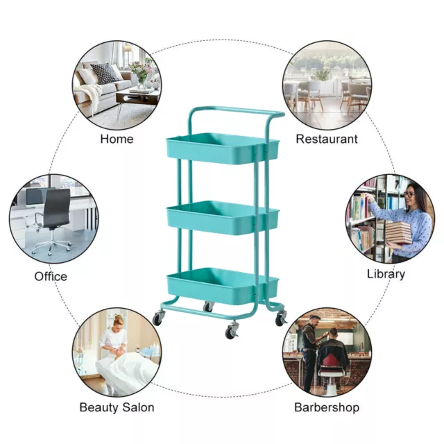 Carro de almacenamiento de cocina delgado de 3 niveles Carro de carro de estante de metal Bandeja rodante en rueda 2